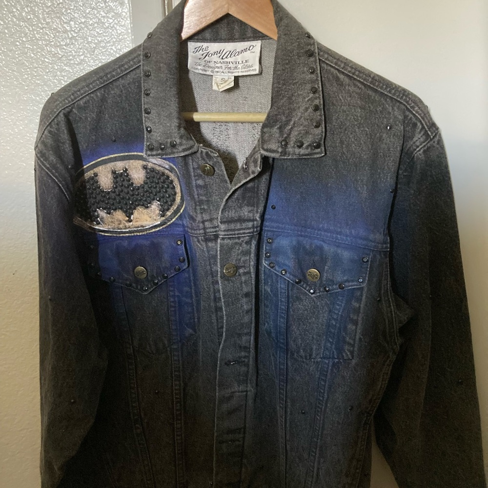 Vintage 1989 Tony Alamo Hand Painted Batman Denim Jacket — Studded, Small (Rare)
